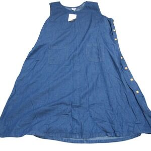 Comfort Corner Womens 3X Denim Jumper Dress Blue Cotton Side Button Midi